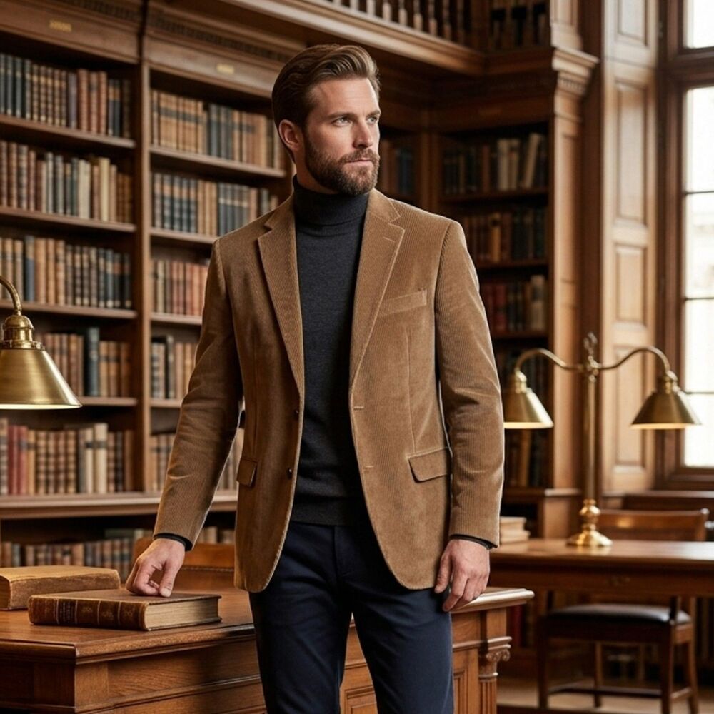 Saddlebred Heritage Corduroy Beige Men's Sport Coat 100% Cotton Size 44 Long